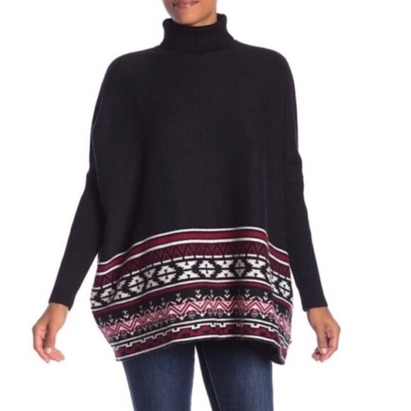NEW Joseph A Size S Turtleneck Sweater Poncho Aztec Tribal Pullover - Picture 1 of 10